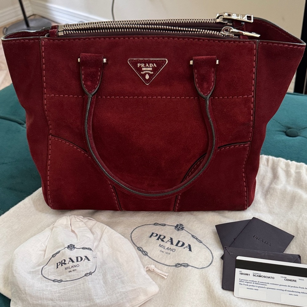 Prada Burgundy Suede Tote